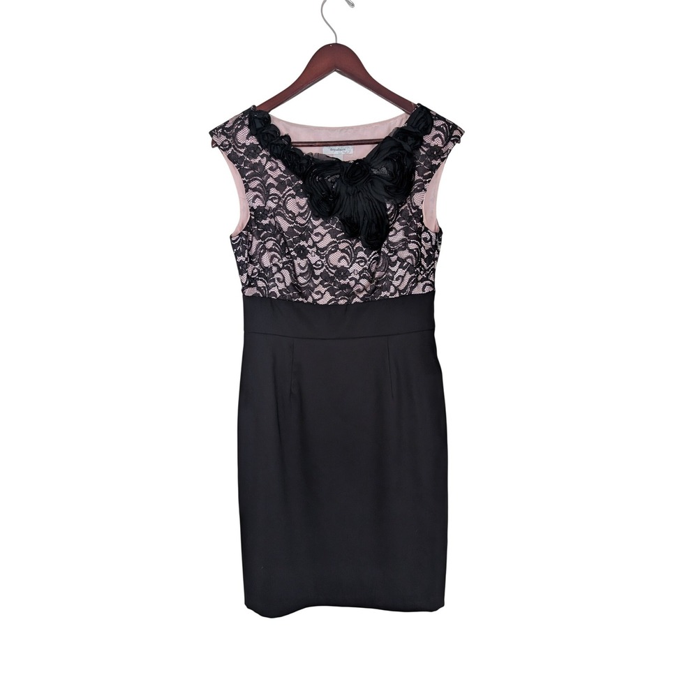 Dressbarn Womens Size 6 Pink Black Lace Rosette Sequin Sheath Cocktail Dress NWT